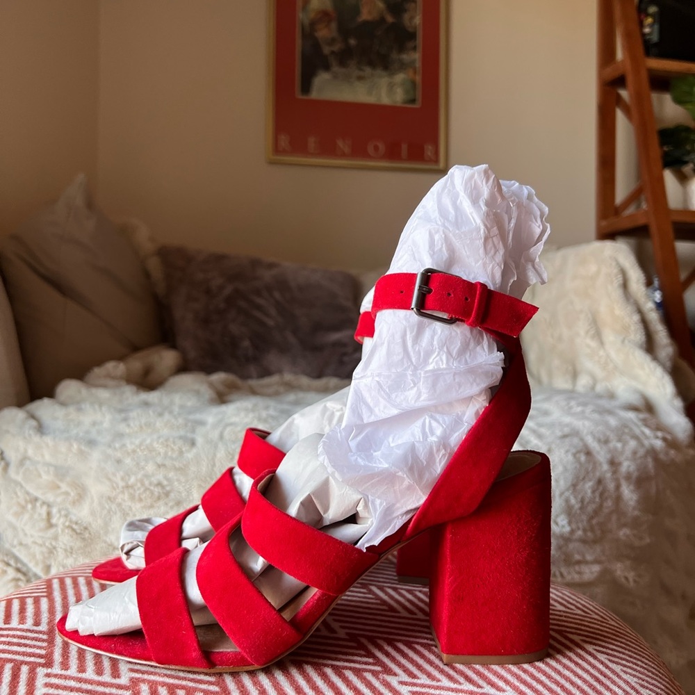 Madewell Red Suede Strappy Heels